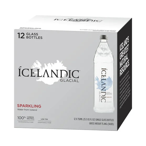 icelandic Gracial water 750 ml Glass Sparking  12 pk