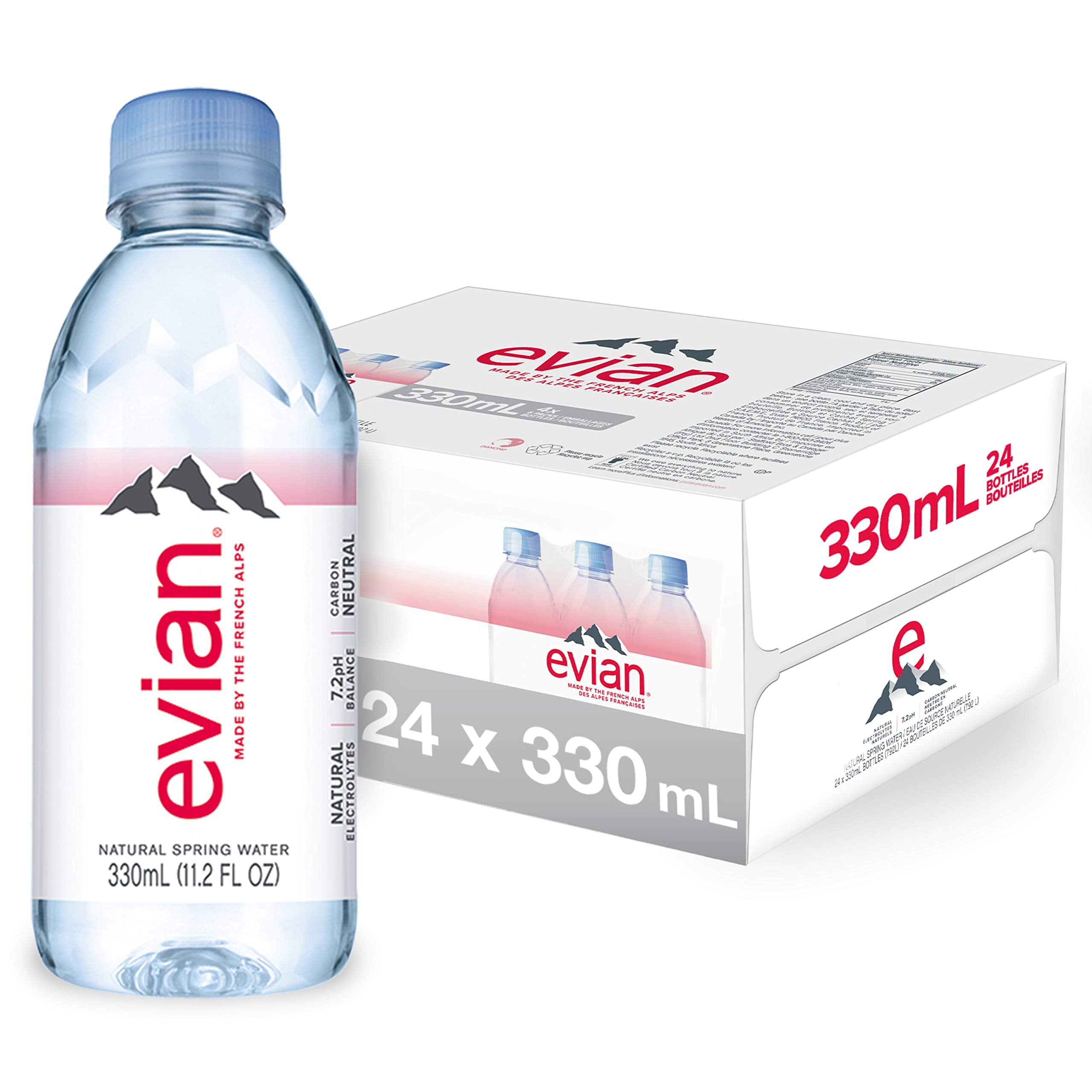 Evian Water 330ml ml, Pack of 24 Bottles, plastic