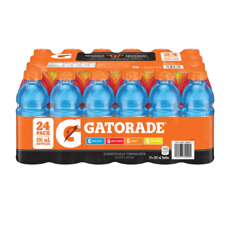 Gatorade Thirst Quencher Mix Pack (Cool Blue, Fruit Punch, Orange, Lemon-Lime) 591ml x 24 Pack Bottles