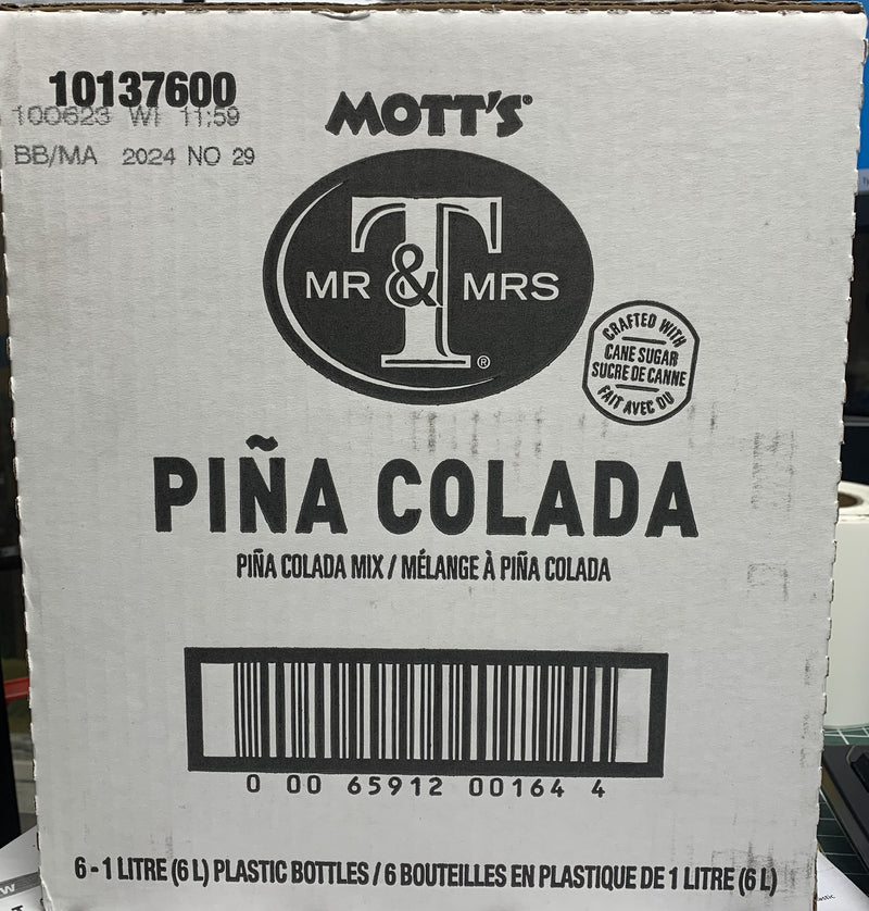 Mott's Mr. & Mrs. T Margarita Mix Pina Colada 1 L x 6 Bottles