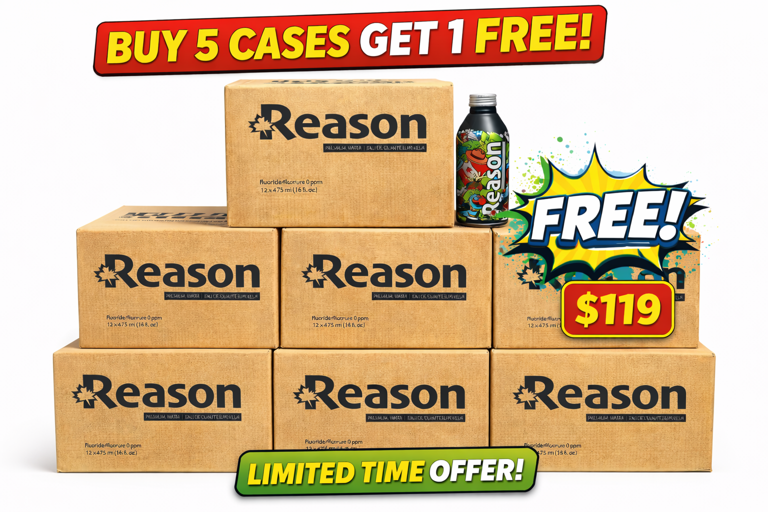 Reason Premium Alkaline Water | 475 mL, 12 pack | Buy 5 Get 1 FREE!