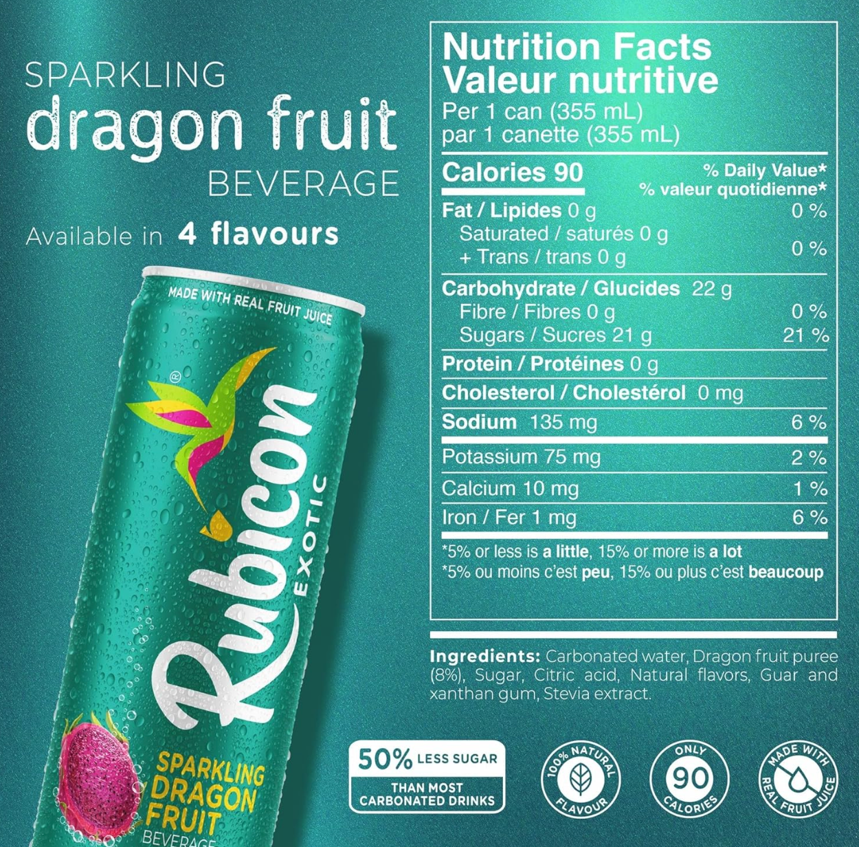 RUBICON Sparkling Dragon Fruit Beverage | 355mL, 12 pack,  CANS
