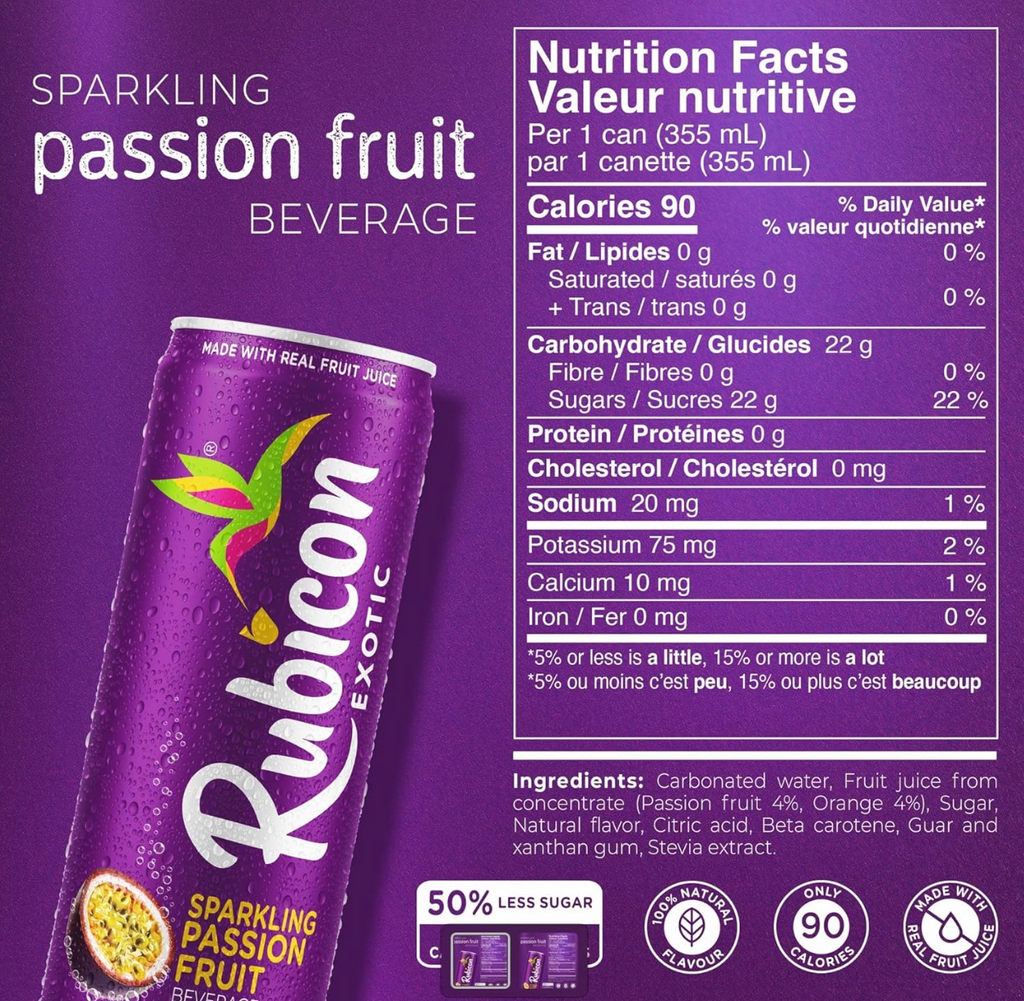 RUBICON Sparkling Passion Fruit Breverage | 355mL, 12 pack CANS