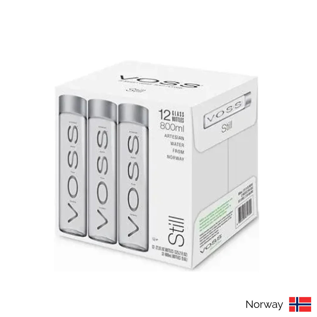 Voss Natural Spring Water | 800 mL, Pack of 12 Glass Bottles