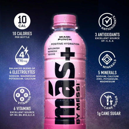 MAS+ Hydration Drink by Messi  Miami punch   500 ml x 12 Pack Plastic bottle