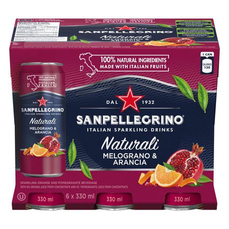San Pellegrino Melograno & Arancia - 330mlx4x6 Packs cans (24 Cans)