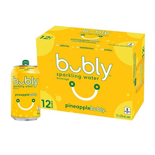 Bubly Sparkling Water Pineapple flavor , 355 ml  12 pack Cans*