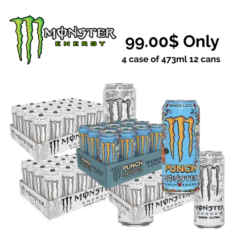 Monster Energy Drink 4 Cases (473 X 12 Cans) - Different Flavours