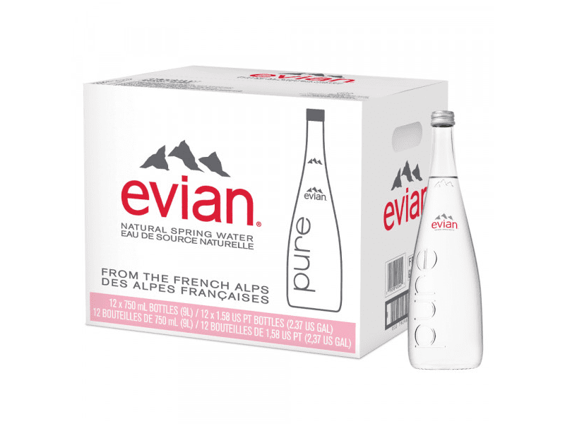 Evian Water glass 750ml , Pack of 12 Bottles
