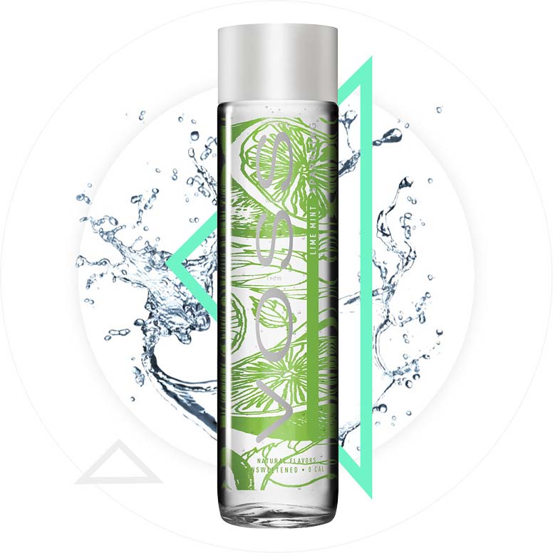 Voss Sparkling Water Lime Mint 375ml, Pack of 12 Glass Bottles