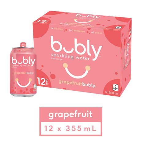 Bubly Sparkling Water Grapefruit - 355ml, 12pack Cans*