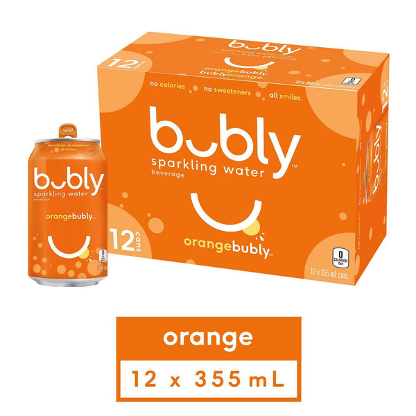 Bubly Sparkling Water Orange - 355ml, 12pack Cans*