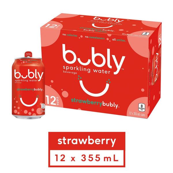 Bubly Sparkling Water Strawberry - 355ml, 12pack Cans*